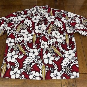 KY's Hawaiian Shirt Mens 3XL Made in Hawaii USA Hibiscus Surfboard Red White